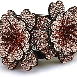 syga Women Rhinestone Double Flower Hair Clip mall Flexible Clip Hair pin Medium Adult Top Clip Head Flower Hair Accessories-picture-33