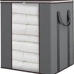 Large Dustproof Transparent Blanket Storage Bag For Double Bed Quilt/Saree Bag/Lehnga/Winter Clothes, Pillow Storage And Wardrobe Organizing (Pack Of 1, Grey) - Non Woven, 50 Cm, 40 Cm-picture-50