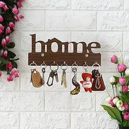 Puzzle Berry Premium Wooden Key Holder for Home Decor (7 Hooks, 29 cm x 13.5 cm x 0.4 cm, MDF Brown) | Stylish Wall Mounted Key Hanger | Keychain Organizer for Wall (Home)-picture-16