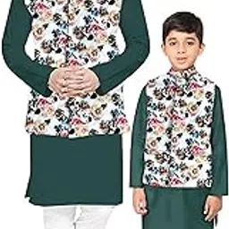 os jeans Os Men's & boy kurta pyjama set with nerhu jackets (Multi printed) in cotton (baap_beta|father_son|)-picture-27