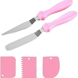 LEGACYCART 5 pcs Combo 2pcs Pallet Knife for Cake 3pcs Scrapper Set for Cake Dough Bench Scraper Cake Cutter, Chopper, Smoother Icing Fondant Cake Decorating Pastry Baking Tool-picture-58