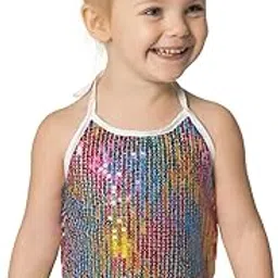 KIDZOOMART Rainbow Sequin Halter Crop Top, Infant and Toddler Size, White Trim-image-56