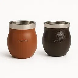 Human Hydro Premium Kulhad Cups Combo – Stainless Steel Coffee Mugs (150 ml Each) | Set of 2 – 1 Light Brown & 1 Dark Brown | Durable, Rust-Free & Spill-Proof Tea & Coffee Cups-image-1
