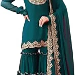acute communication Women's Women's Faux Georgette Embroidered Kurti With Plazzo and Dupatta Set-picture-14
