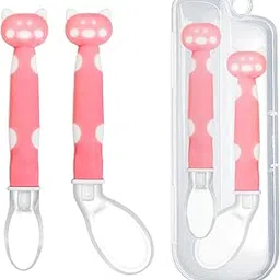 FunBlast Spoon for Baby Feeding – Silicone Spoons for Baby 6 to 12 Months, Babies Self Feeding Training Spoons Set (Cat-Pink)-picture-10