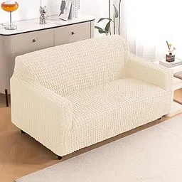 HOKIPO 'Aria Nova' 280 GSM Elastic 2 Seater Bubble Sofa Cover Stretchable Slipcover, Light Cream (AR-6209-CRM)-picture-17