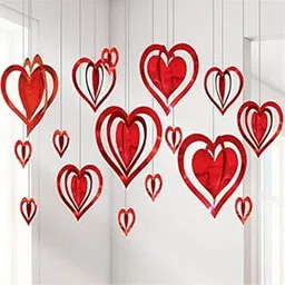 Rozi Decoration Valentine 3D Love Heart Shape Hanging Strip Decoration Kit Red Pack of 16 Pcs-picture-60