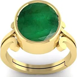 Natural Panna Stone Gold plated Emerald Adjustable Panna Ring Certified (Green, 11.00 Carat) For Men's/Women's-image-2