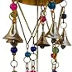 Pure Brass Wind Chime with Om Design, Decorative Hanging Bells, Multicolored Beads, Indoor Outdoor Home Decor, (9x9x44cm, 170g)-image-10