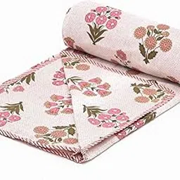 RRC Super Soft Cotton 3 Layer Reversible Double Size| Soft Light-Weight Blanket 84X96(Inches) 213X243(CM) Flannel Dohar Throws for Bed,Lahariya Fabric Edging/Piping Bed Dohar-image-2