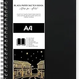 NOTEHOUSE A4 Sketchbook 200 GSM, 80 Pages Spiral-Bound Black Sheets Drawing Notebook, Thick & Smooth Professional-Grade Premium Acid- Free Unruled Artbook for Artist Painting (29.7x21 cm) image 1