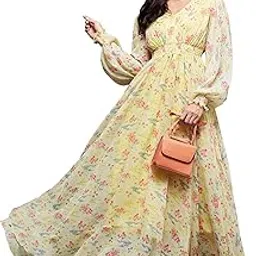 miss chase Women's V Neck Full Sleeves Relaxed Fit Midi Length Dress-picture-19