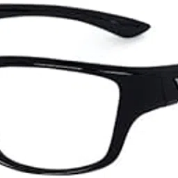 Sports Sunglasses, Black Wrap-around Frame with Soft Nose Pad, UV Protection, Transparent Lens (as05)-image-3