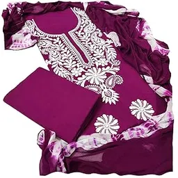 roops Women Designer Lucknowi Embroidered Pure Cotton Unstitched Salwar Suit Dress Material with Printed Chiffon Dupatta (Free Size)-picture-52