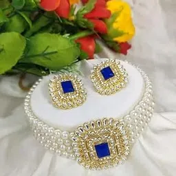 Padmawati Bangles Wondrous Gold Plated Kundan & Beads Choker Necklace Jewellery Set for Women | Stylish Traditional Design with Earrings | CZ/AD Stones, Adjustable Design No CHOKER85-picture-52