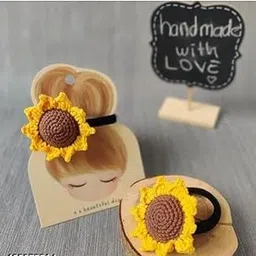 Handmade Crochet Sunflower Hair Tie, Yellow and Brown, Set of 2-picture-26
