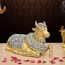 AONA Brass Shiva Seated Nandi Statue Nandi Bull for Shiv Temple Showpiece and Home Decor Pooja Mandir (Height: 6 Inch)-picture-22