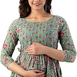 nevisha style Women's Cotton Lehariya Printed Anarkali Maternity Feeding Kurti with Zipper Maternity Gown for Women-picture-25