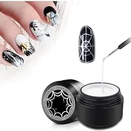 KIRA Spider Gel for Nail Art Elastic Painted Nail Gel Polish for Pulling Drawing Line Nail Decoration Spider Nail Art Polish Apply With Chrome Powder for Line Soak off UV LED Gel Polish Set(White)-image-23