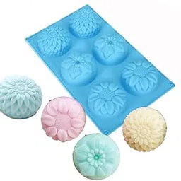 HUSAINI MART | Flower Shape Silicon Soap Mould Clay Polymer Craft Fondant Gum Paste Muld Handmade Soap Making Mold 6-Cavity Tray - Pack of 1, Multicolored-image-0