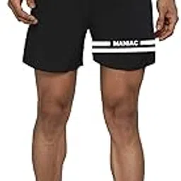 Men's Printed Black and White Polyester Slim Fit Shorts-image-43