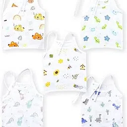 yuv New Born Baby Boys & Girls 100% Muslin Cotton Tie Up Jabla T-Shirts, Set of 5, Multicolour Print-picture-10