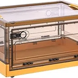 HomeCloud Folding Storage Box with Lid, Large Clear Collapsible Stackable Storage Box with Wheels, Foldable Plastic Storage Bins for Organizer (L60cm x W42 x H35cm) (X-Large, Yellow)-picture-33