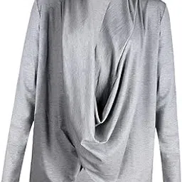snappsy Women Long Sleeve Irregular Pile Collar Loose Pullover Shirt Gray XL-picture-32
