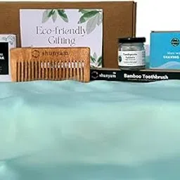 Shunyam Eco-Friendly Men's Grooming Gift Box | For Sustainable Self-Care | Mint Charcoal Toothpaste Tablets, Zesty Charcoal Shampoo Bar, Bamboo Toothbrush, Neem Comb, Shaving Bar image 1
