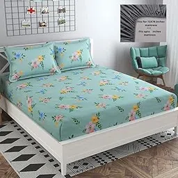 RAJAT HOMES Premium Cotton Feel Glace Cotton 210 Tc Elastic Fitted Bedsheets with 2 Pillow Covers Double Bed with Corner Elastic Supersoft Floral Pattren |Size-72X68+ 6 Inches RAJA5723-picture-47