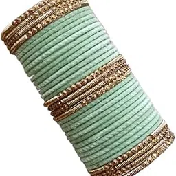 govika Premium Glass & Golden Beads Velvet Bangle Set For Women and Girls | Velvet Chudi | Traditional Chudi Set | Designer Girl's Bangles Bracelet | Wedding, Party, Festive, Daily- Set of 34-picture-48