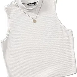 istyle can Women's & Girls' Solid Mock Neck Rib/Knit Sleeveless Stretchable Slim Fit Crop Tank Top-picture-19