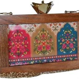 REGAL HANDICRAFT Women's Wooden Printed Ethnic Clutch Bag/Bridal Purse/Handbag_Crossbody Sling Bags Detachable Chain-picture-29