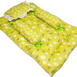 Toddylon Baby Gift Pack Set – New Born Cotton Cot Mattress for 0–6 Months | Floral Print | Combo for Newborns (Green)-picture-29