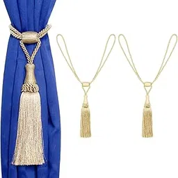 MALOINTEX 2 Pack Curtain Tiebacks Handmade Elegant Curtain Tie Backs Holdbacks with Tassel, Polyester Curtain Tieback for Home Office Hotel Decor - Beige-image-2
