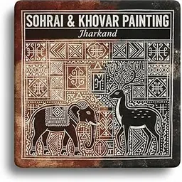 Sohrai & Khovar Painting Traditional Art Fridge Magnet from Jharkhand, Collectible Indian souvenier Gift from Home Decor image 1