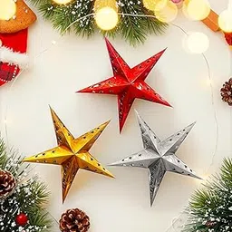 Party Propz Christmas Decorations - 3 Pcs, Xmas Paper Stars Hanging Outdoor, Paper Stars, Xmas Hanging Decorations, Christmas Star Outdoor (Cardstock)-image-46