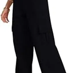 Women's High Waist Cargo Pant with Side Pocket Trouser Track Pant Parallel Leg for Casual Office Work wear (Rox 2)-image-87