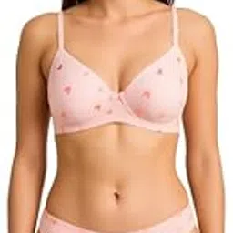 Women Cotton Bra Panty Set | Padded Heart Print Non-Wired Full Coverage T-Shirt Bra with Panty || Comfortable Lingerie Set for Women & Girls|| Pink-image-11