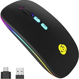 CC Store LED Wireless Bluetooth Mouse &2.4GHz Instant Connection,Rechargeable Ultra Silent Slim,3 Adjustable DPI 2 Connection Modes with USB-C to USB Adapter for Laptop/MacBook/PC/Tablet/iPad (Black)-image-7