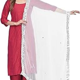 dupatta bazaar Woman's Chiffon Dupatta with Mirror Work.-picture-34