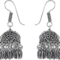 Antique Silver Oxidised Jhumka Earrings for Women & Girls | Brass Traditional Earrings | | Lightweight Oxidised Jewellery for Saree, Kurti & Party-image-6