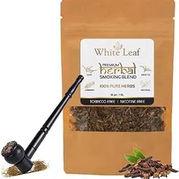 White Leaf 100% Natural Flavour Herbal Smoking Blend 1 Pack (1 Oz/ 30 gm) - Tobacco & Nicotine Free Smoking Mixture With Black Bowl Pipe-picture-36