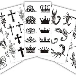 S.A.V.I 5pcs Temporary Tattoo Sheets for Men & Women – Black Waterproof Designs | Crown, Snake, Cross, Bow | 10.5x6cm | Safe Non-Toxic Skin-Friendly Body Art Stickers for Kids & Adults (59)-image-82