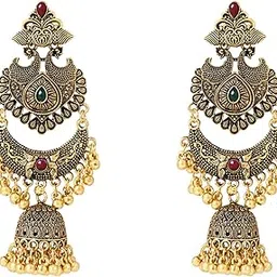 i jewels Gold Plated Traditional Style Jhumka with Ghungroo Earrings For Women (E3377FL)-picture-32
