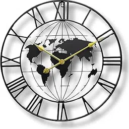 HIRVALL Large World Map Wall Clock, Metal Minimalist Modern Clock, Round Silent Non-Ticking Battery Operated Wall Clocks for Living Room/Home/Kitchen/Bedroom/Office/School Decor (24 Inch)-picture-21
