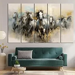 CN RETAILS 7 horses running vastu frame painting Set of 5 Big Size (48x30) Multiple Frames Painting for living room,Bedroom,-Wooden Framed-Digital Painting ss17_01-picture-35