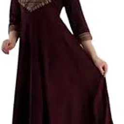 Women's Dark Brown Sleeves and Hem Lace Border Ankle Length Kurti-picture-26