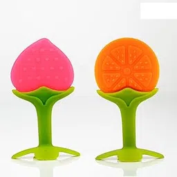 Chanak Baby Silicone Teether, Fruit Teether for Toddlers,100% Food Grade Silicone Teether, Non-Toxic & Latex Free Suitable for Kids Above 3 Months, BIS Approved. (Orange & Pink)-picture-31