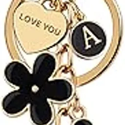 pmeixcy Cute Keychain for Girls, Alphabet Flower Keychain Black, Bag Charm for Handbags, Car Fashion Accessory for Women and Teen Girls Sentimental Gift for Any Occasion 11.8cm x 2cm Metal Key Ring-picture-32